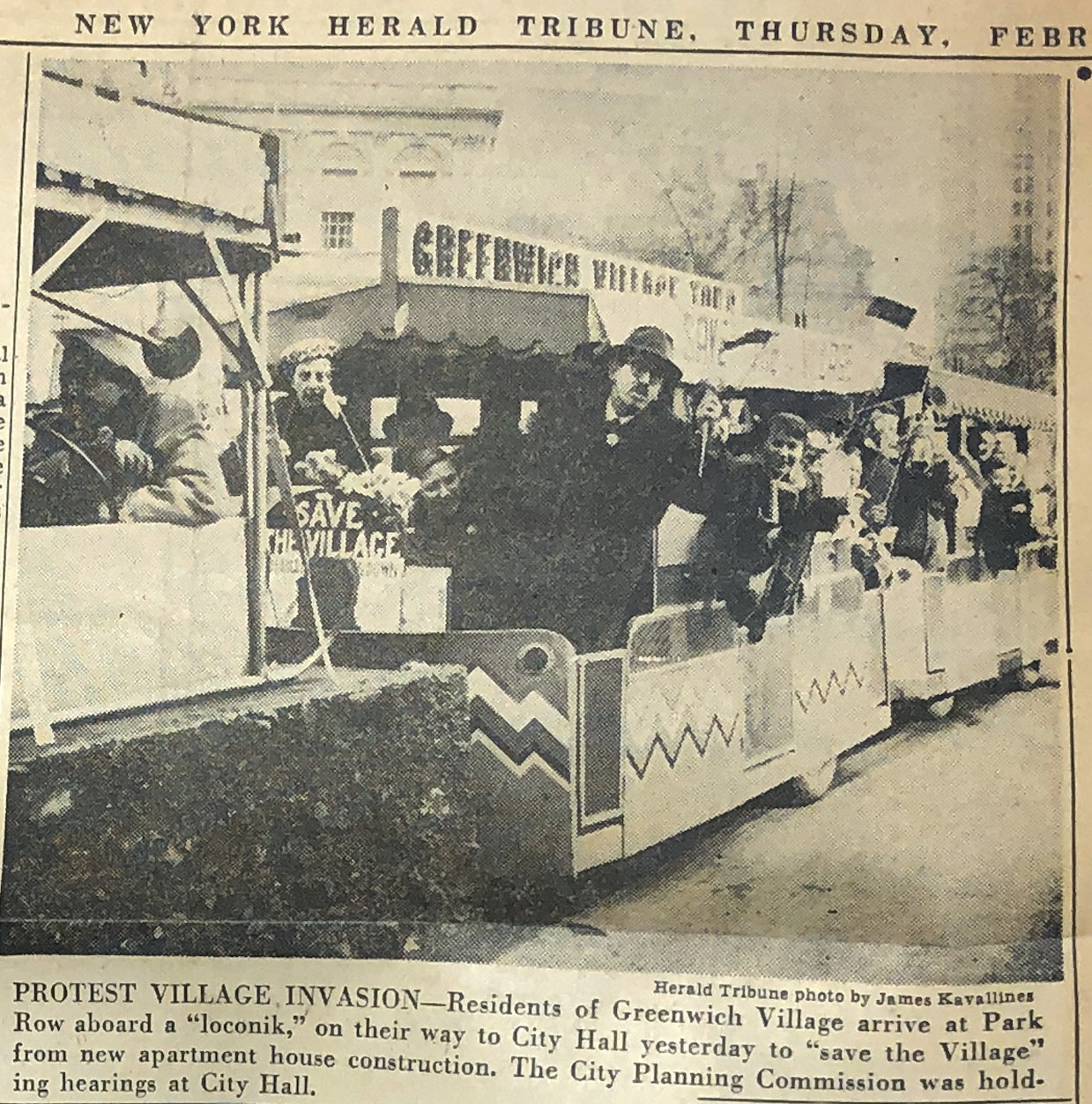 A newspaper photo of a man on a trolly