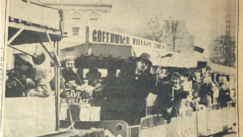 Image from the newspaper of a man on a trolly