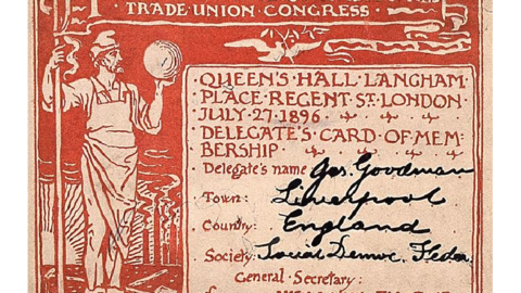 Graphic from 1896 that reads International Socialist and Trade Union Congress