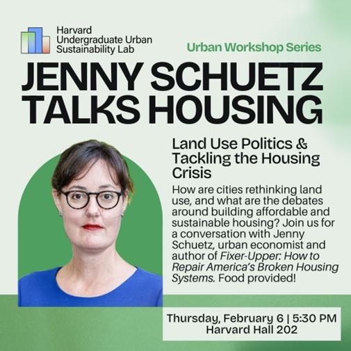 poster for Jenny Schuetz Talks Housing with HUUSL