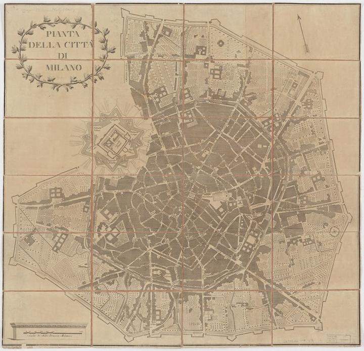 Archangelo Lavelli, A map of the city of Milan, c. 1786, Harvard Map Collection. The Grand Hospital appears as one of the most significant architectural structures in the city