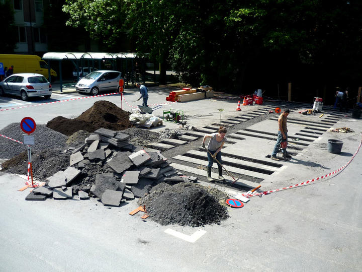 Photo of landscaping work on a parking lot